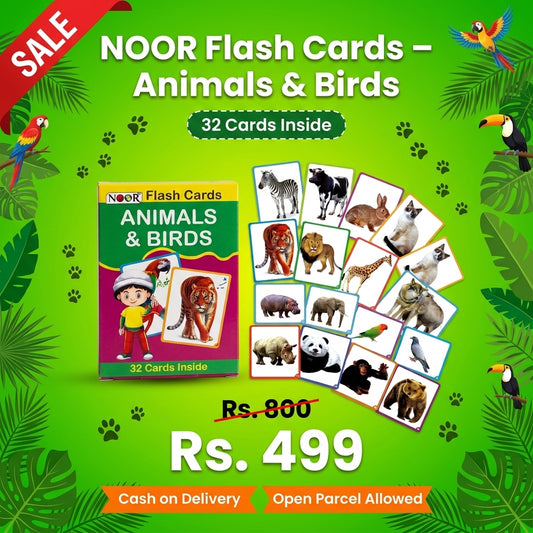 Animals & Birds Flash Cards for Kids – English & Urdu (32 Cards)